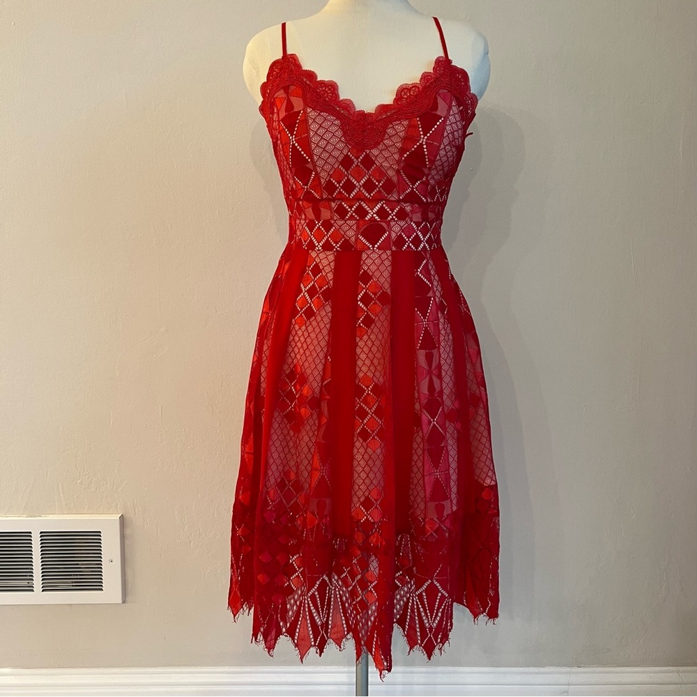 Foxiedox Calla Geometric Lace A-line Fit and Flare Dress Small Wedding Guest